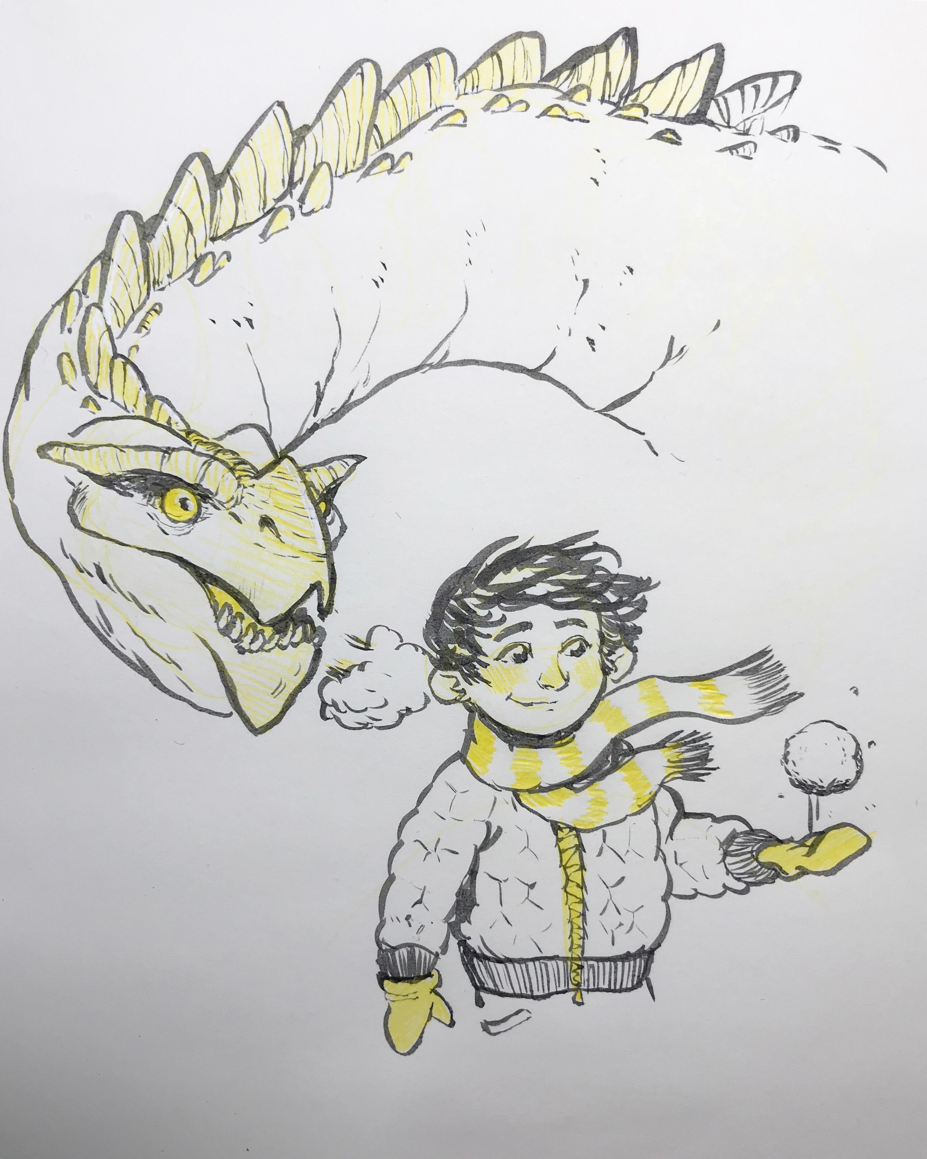 3024x3780 boy and his dragon getting ready for a snowball fight - Snowball Fight Drawing