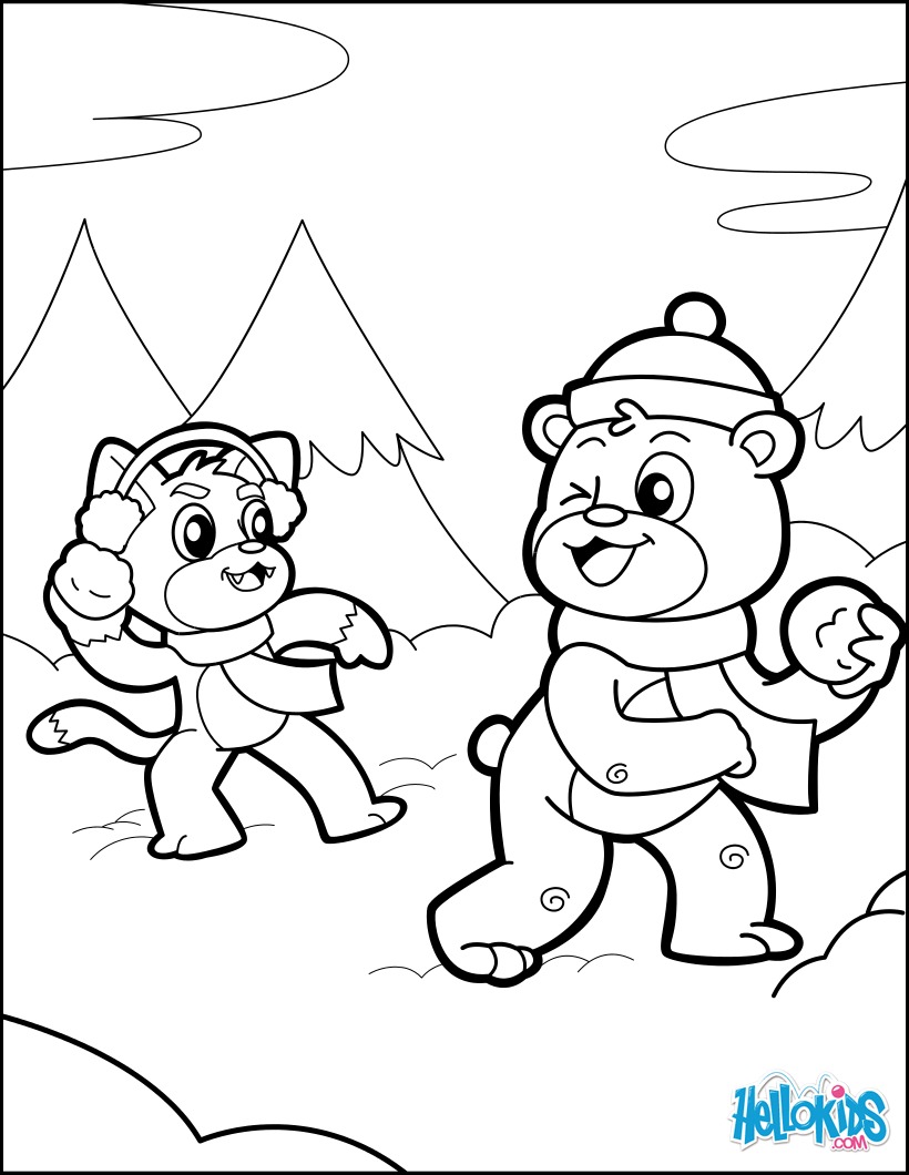 820x1060 dog and bear having a snowball fight coloring pages - Snowball Fight Drawing
