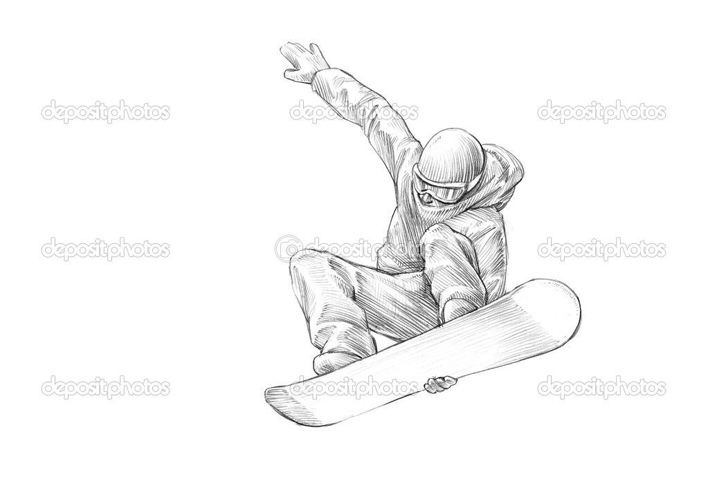 1023x722 Hand Drawn Sketch - Snowboard Drawing