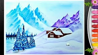 320x180 Snowfall Scenery Drawing With Oil Pastels Videos - Snowfall Drawing