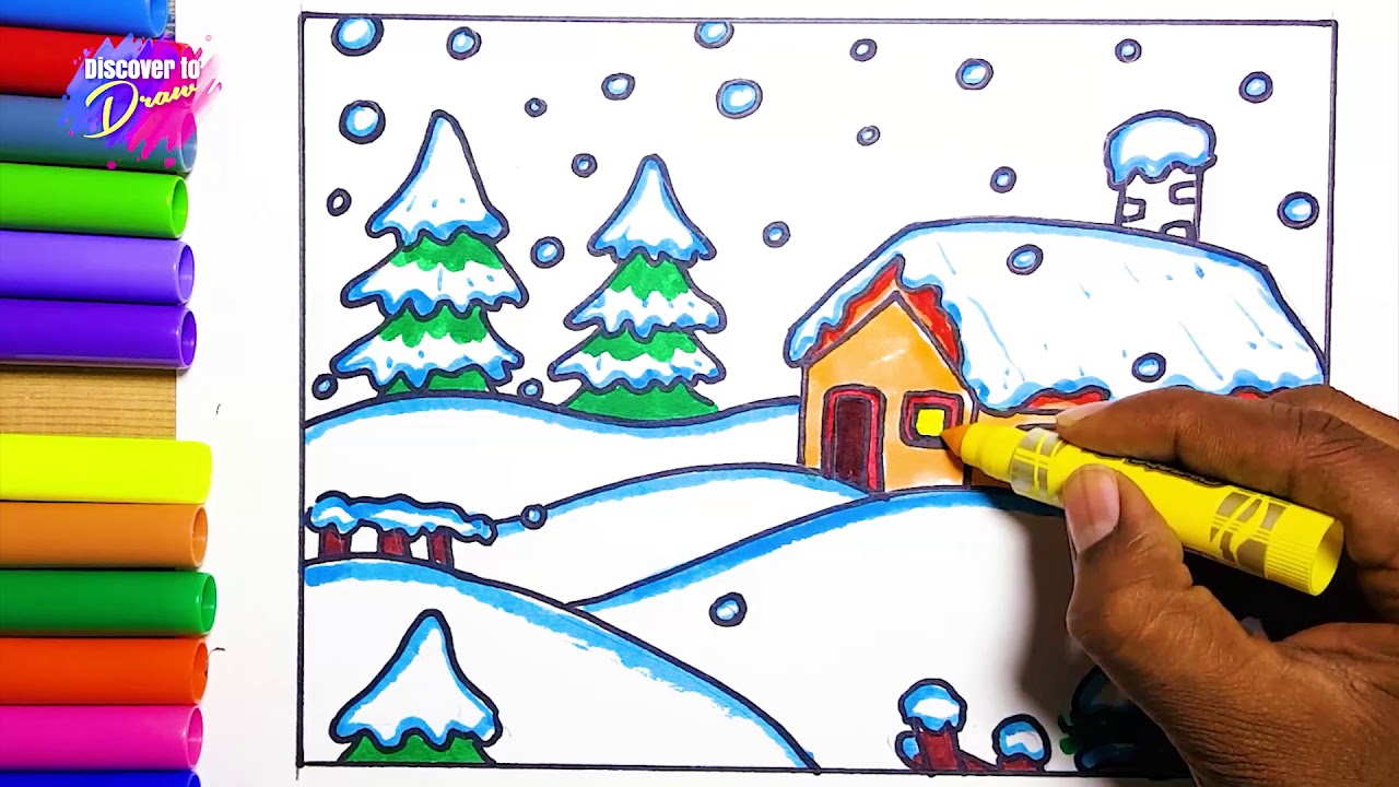 1280x720 How To Draw Snow Season Learn To Draw And Color Winter Season - Snowfall Drawing