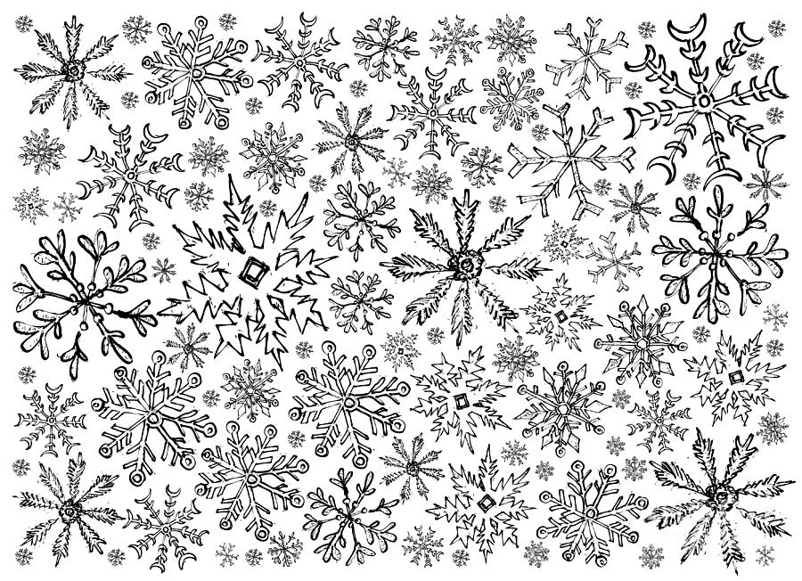 900x652 hand drawn row of various christmas snowflake background - Snowflake Drawing
