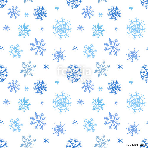 500x500 christmas snowflake hand drawing blue seamless pattern on white - Snowflake Drawing For Kids