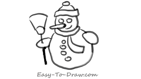 458x258 how to draw a cartonn snowman with scarf broom for kids easy - Snowman Cartoon Drawing