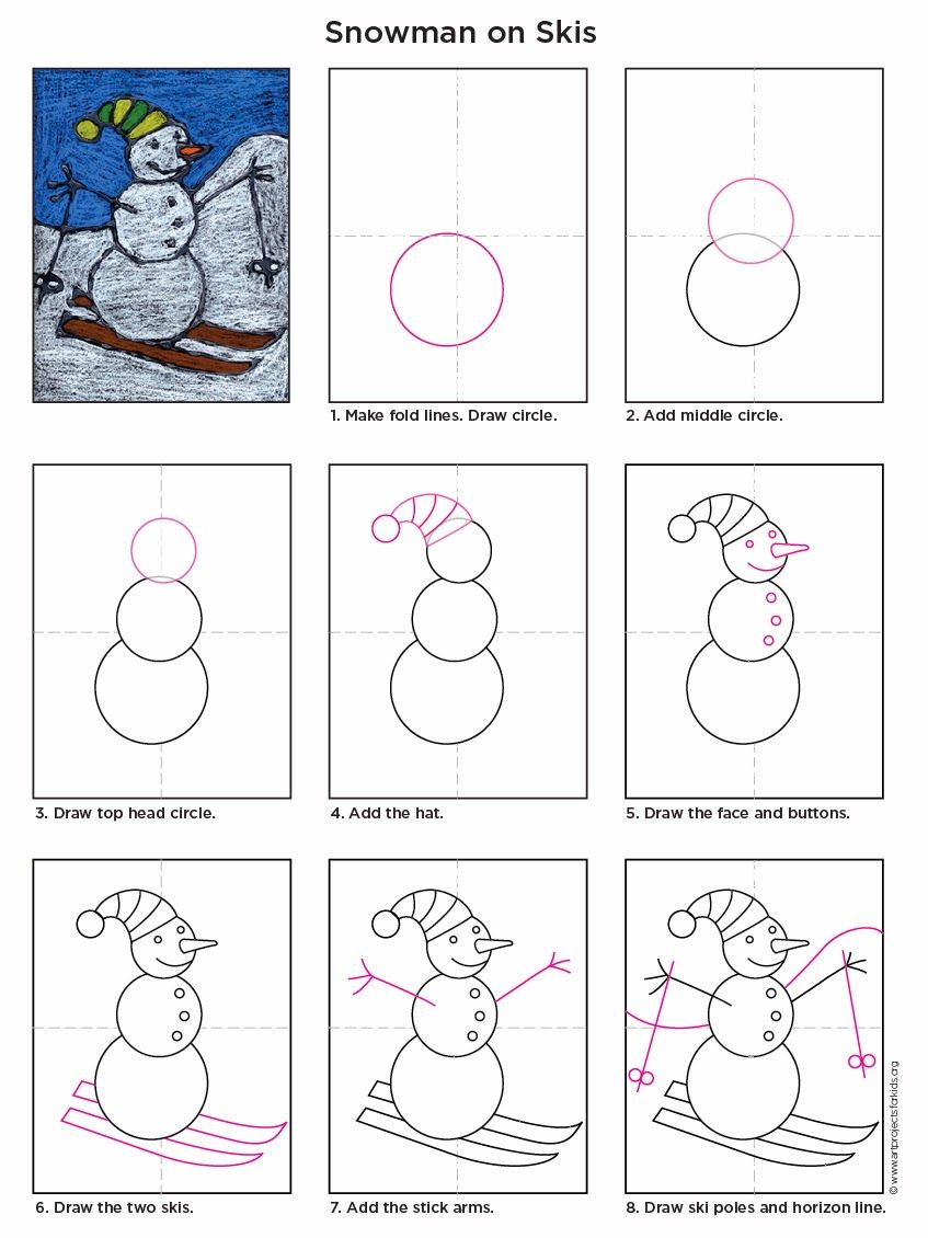 847x1130 Simple Snowman Art Drawing Drawings, Art Projects, Art - Snowman Directed Drawing