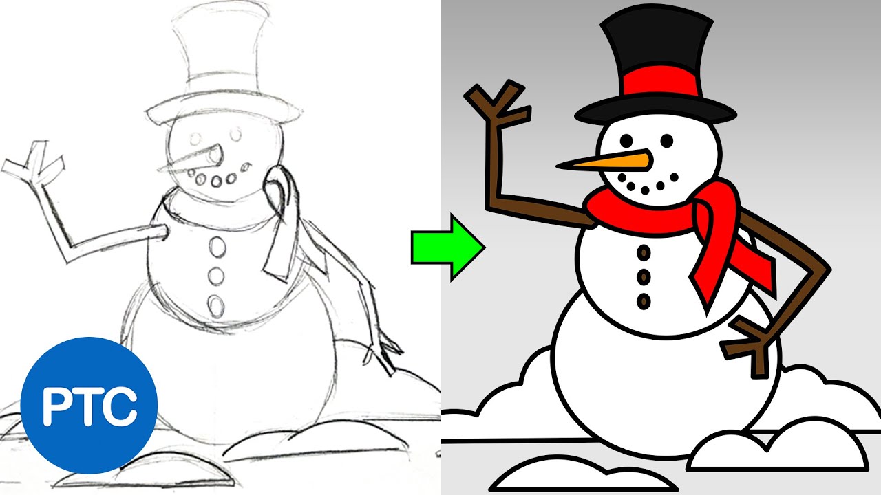 1280x720 Easily Create Illustrations In Photoshop - Snowman Line Drawing
