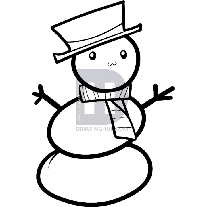 720x720 How To Draw A Snowman For Kids, Step - Snowman Line Drawing