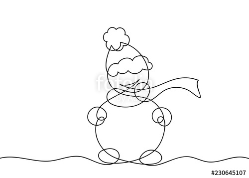 500x357 one line drawing of snowman, black and white vector minimalistic - Snowman Line Drawing