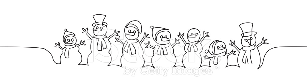 1024x272 Stylized Line Drawing Of Snowmen Stock Vector - Snowman Line Drawing