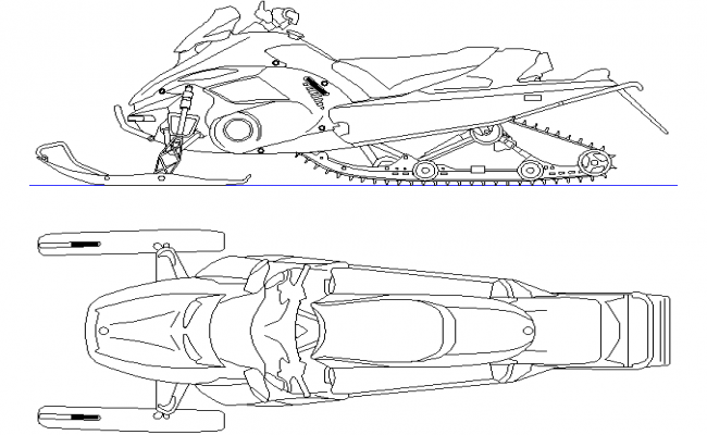 650x400 snowmobile view detail dwg - Snowmobile Drawing