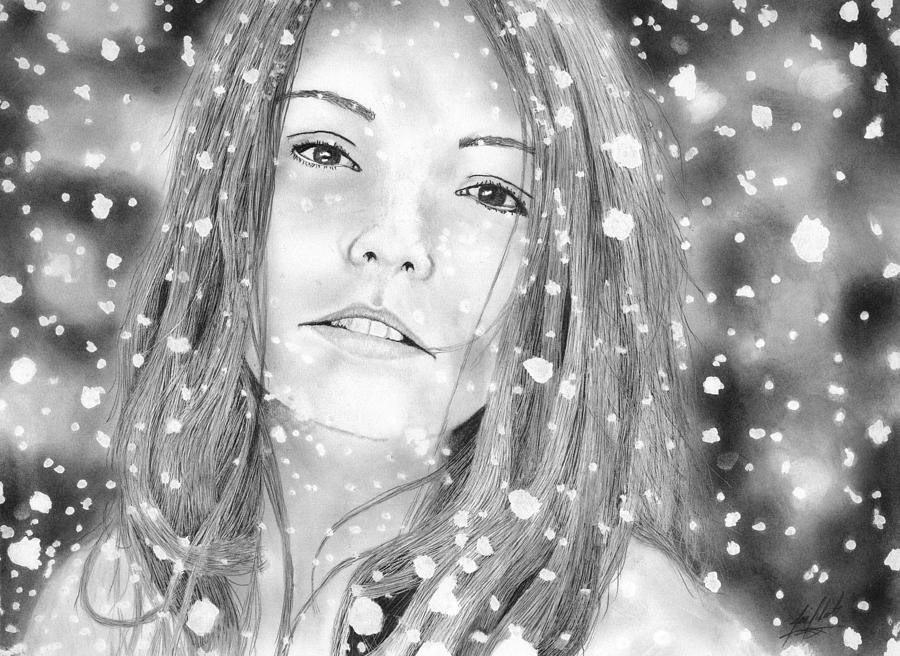 900x656 beautiful woman in snowstorm drawing drawing - Snowstorm Drawing