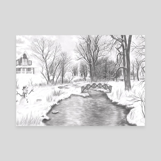 540x540 snowy landscape, an art canvas - Snowy Landscape Drawing