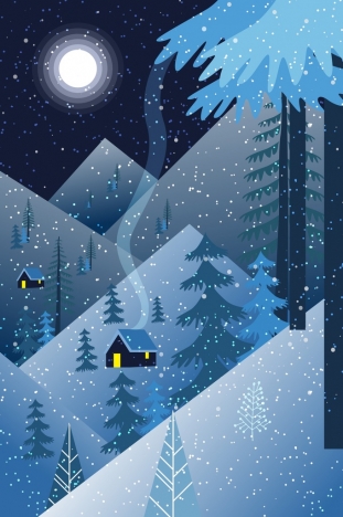 311x468 snowy landscape drawing dark blue design moonlight decor vectors - Snowy Landscape Drawing