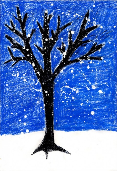 479x700 snowy winter tree painting art projects for kids - Snowy Tree Drawing
