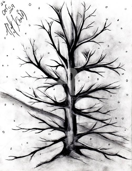 502x650 snowy day drawing - Snowy Tree Drawing