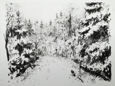 375x281 snowy pine trees painting - Snowy Tree Drawing