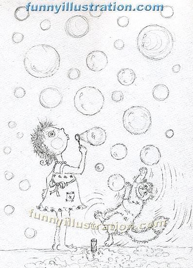 397x551 little girl blowing bubble games funny pictures for colouring book - Soap Bubble Drawing