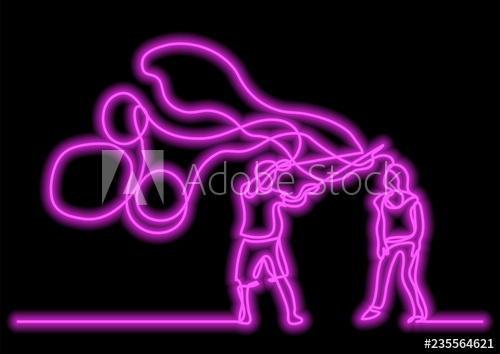500x354 one line drawing of couple making soap bubbles with neon vector - Soap Bubble Drawing