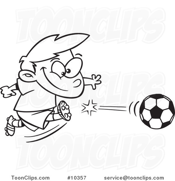 581x600 cartoon black and white line drawing of a boy kicking a soccer - Soccer Ball Cartoon Drawing