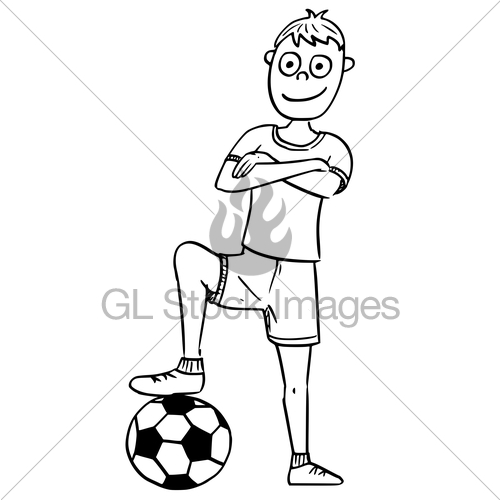 500x500 cartoon illustration of football soccer player posing wit gl - Soccer Ball Cartoon Drawing