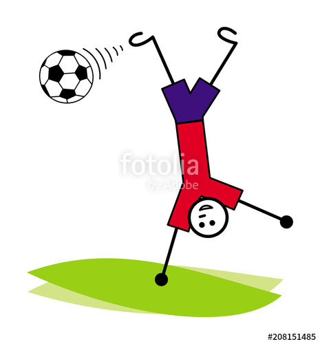 465x500 A Cartoon Man, A Football Player Hits The Ball Upside Down - Soccer Ball Cartoon Drawing