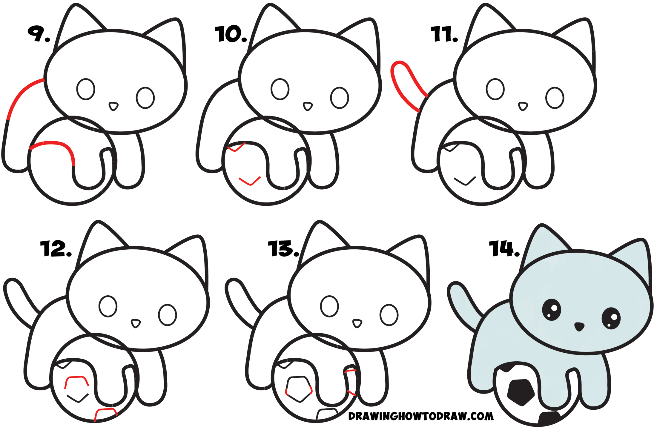 2200x1450 How To Draw A Cute Kitten Playing On A Soccer Ball Easy Step - Soccer Ball Drawing Step By Step