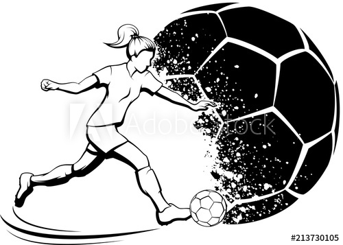 500x357 soccer girl kicking with grunge soccer ball background - Soccer Girl Drawing