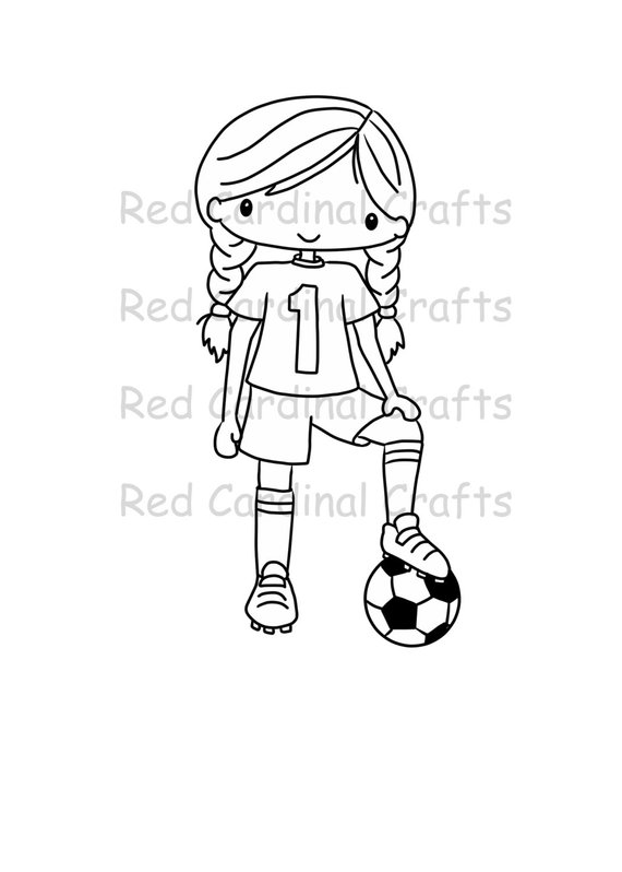 570x798 Digital Stamp Soccer Girl Etsy - Soccer Girl Drawing