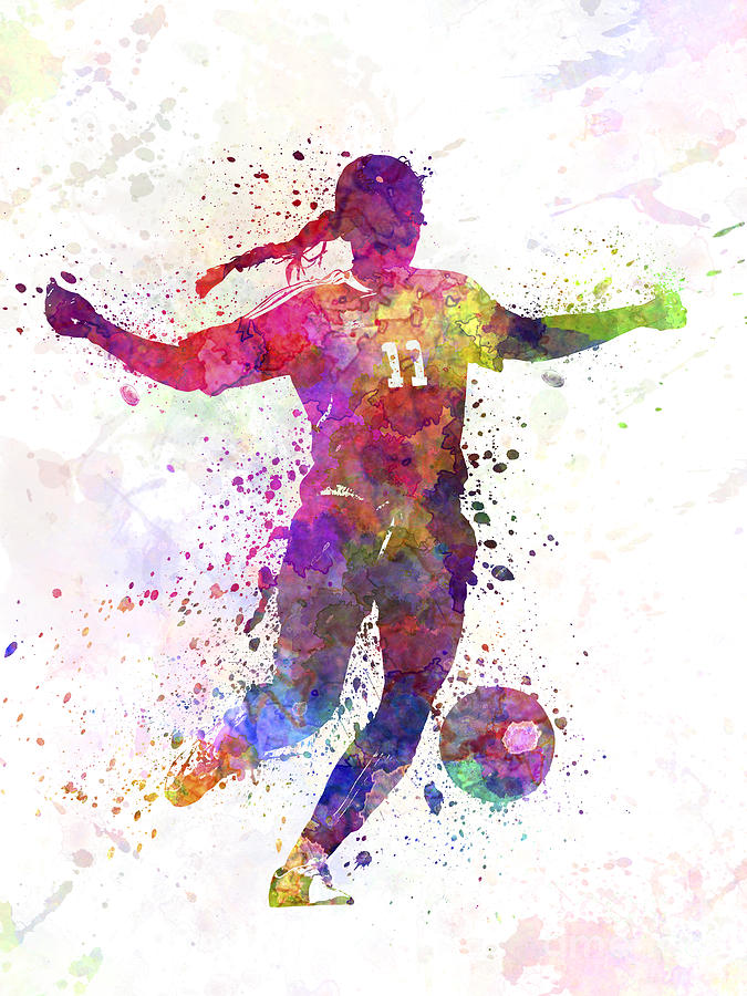 675x900 Girl Playing Soccer Football Player Silhouette Painting - Soccer Girl Drawing