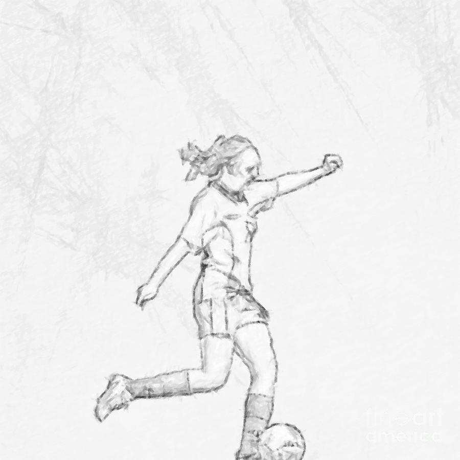 900x900 Girl Soccer Player Charcoal Sketch Digital Art - Soccer Girl Drawing