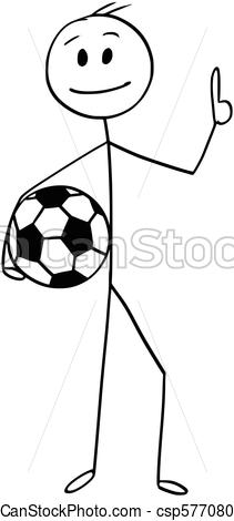 211x470 Cartoon Of Smiling Football Or Soccer Player Holding A Ball - Soccer Line Drawing