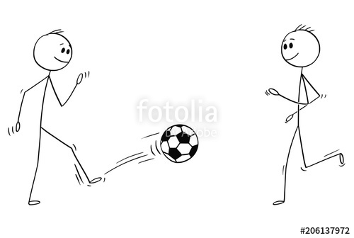 500x336 cartoon stick man drawing conceptual illustration of two football - Soccer Line Drawing