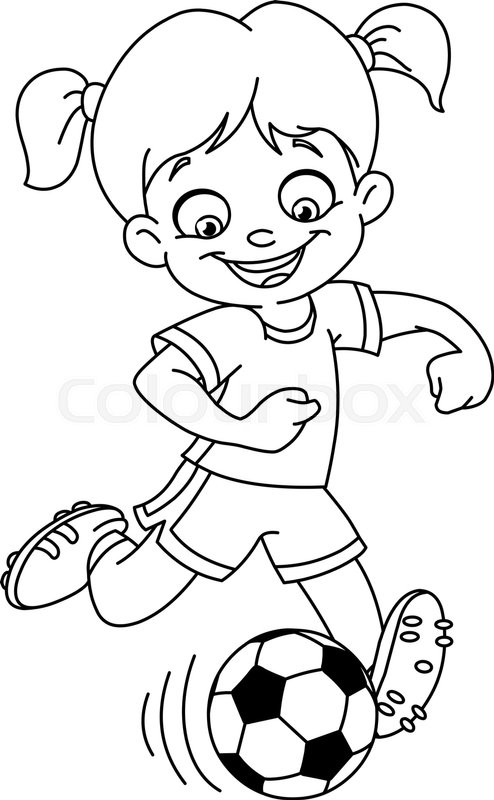 494x800 Outlined Young Girl Playing Soccer Stock Vector Colourbox - Soccer Line Drawing