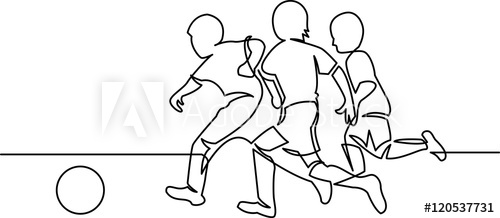 500x218 continuous line drawing of youth soccer players - Soccer Line Drawing