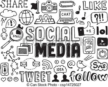 450x360 Social Media Doodles Elements Hand Drawn Vector Illustration Set - Social Drawing