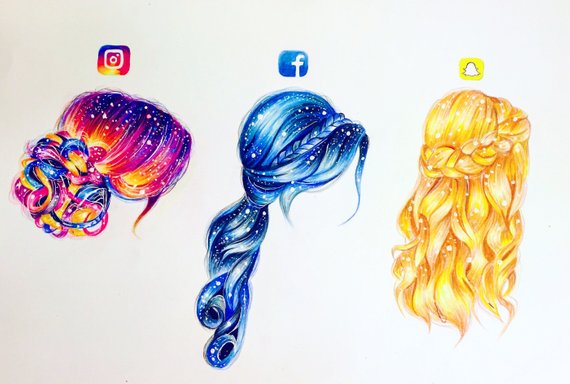 570x384 X In Social Media Hair Drawing Etsy - Social Media Drawing