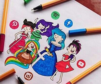 416x343 Social Media Art Cartoon Logos Social Media Art, Art Drawings - Social Media Drawing