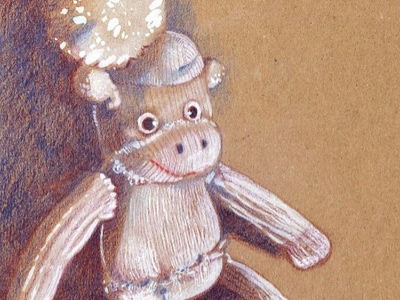400x300 Sock Monkey Drawing Toned Card - Sock Monkey Drawing
