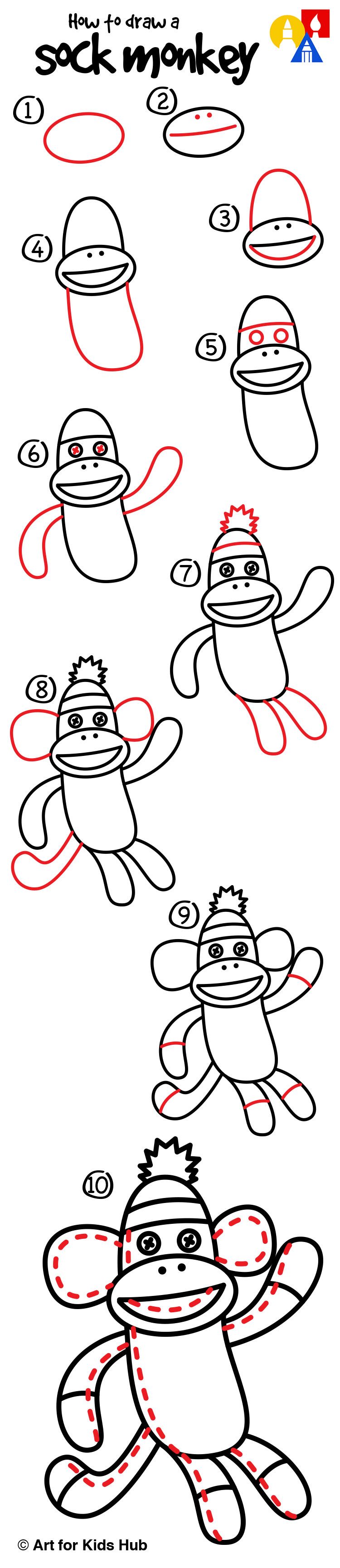 750x3458 How To Draw A Sock Monkey - Sock Monkey Drawing