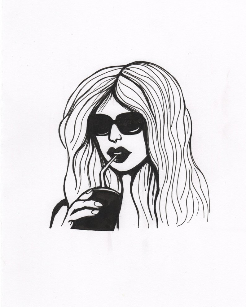 794x993 soda drinkin' babe original ink drawing etsy - Soda Drawing