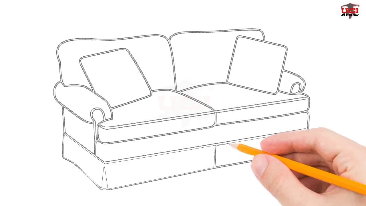 1280x720 how to draw a couch step - Sofa Drawing