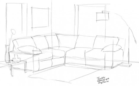 470x289 how to draw a sofa step - Sofa Drawing