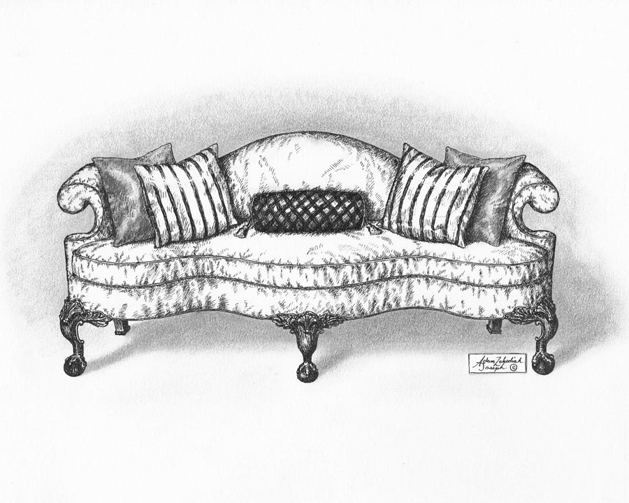 900x719 satin chippendale english sofa drawing - Sofa Drawing