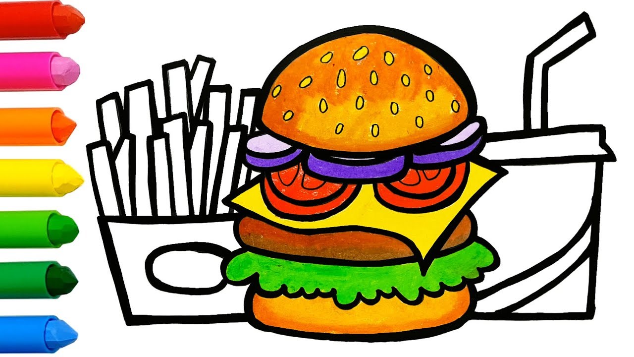 1280x720 hamburger soft drink french fries coloring and drawing learn - Soft Drink Drawing