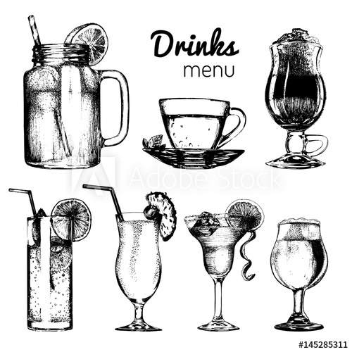 500x500 cocktails,soft drinks and glasses for bar,restaurant,cafe menu - Soft Drink Drawing