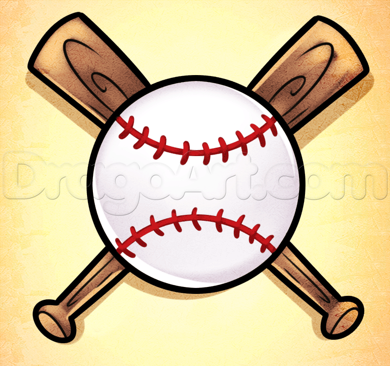 How To Draw A Bat And Ball, Step - Softball Bat Drawing. 