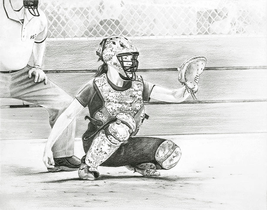 900x707 Catcher Drawing - Softball Drawing
