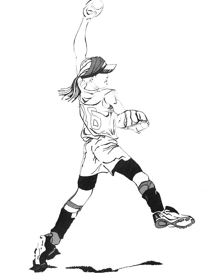687x900 softball drawing - Softball Drawing