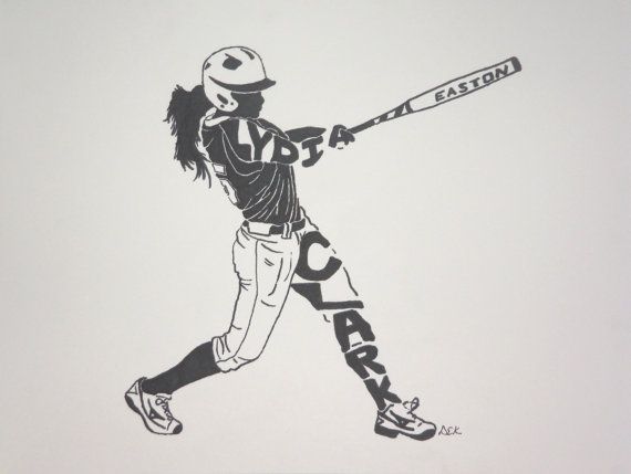 570x429 women's softball silhouette drawing tutorial softball - Softball Player Drawing