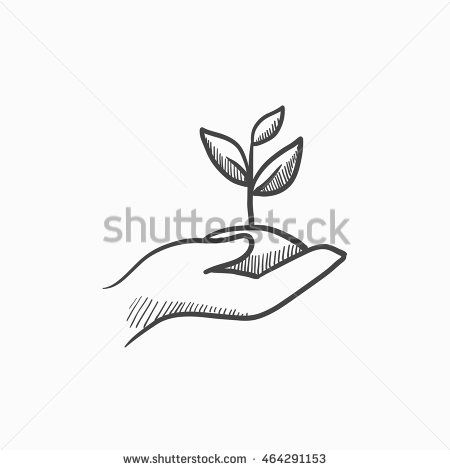 450x470 hands holding seedling in soil vector sketch icon isolated - Soil Drawing